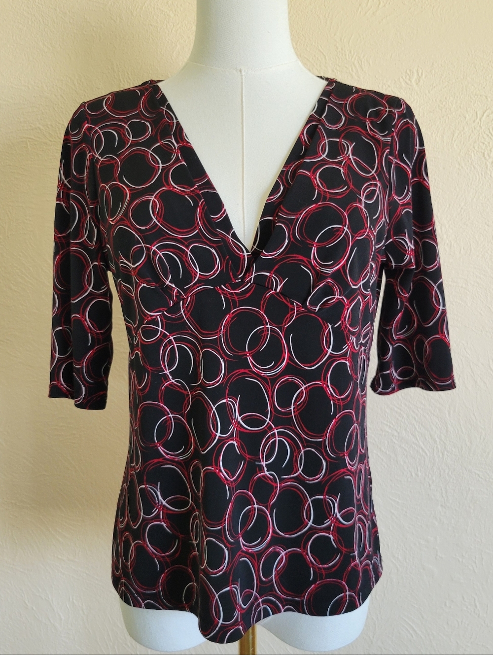George Stretch | Y2K Black Red Circle Print Top